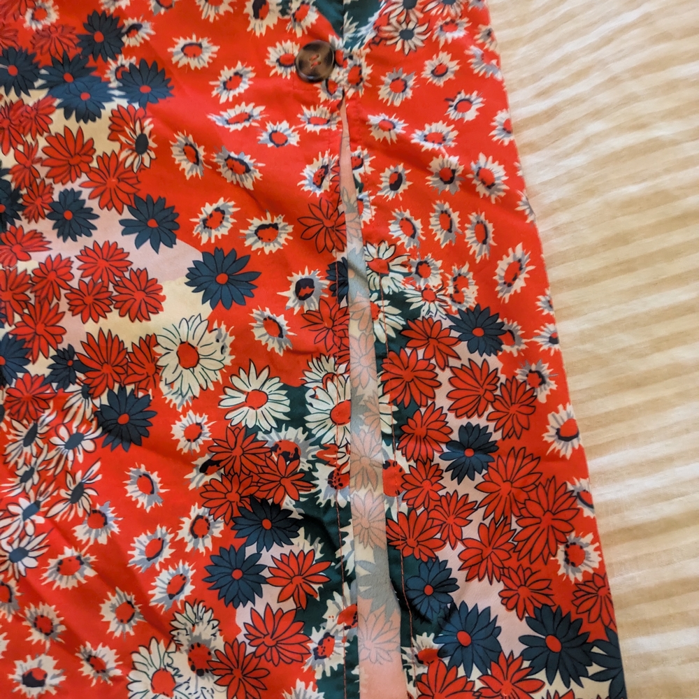 Ditsy Floral Red Women's Button Up Midi Skirt - Picture 2 of 6